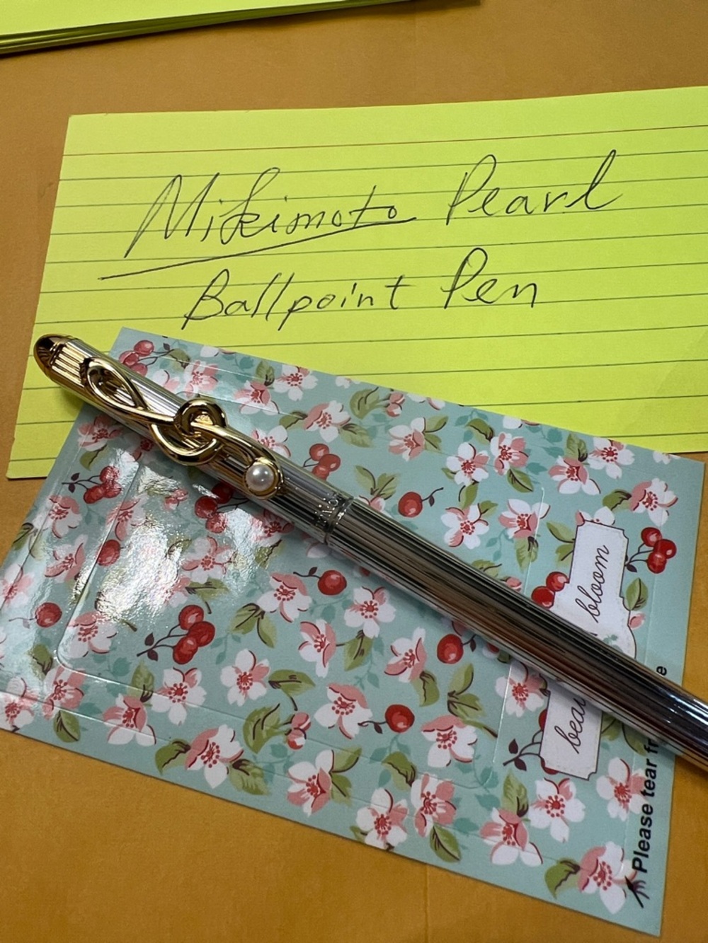 Mikimoto Silver Ballpoint Pen with Gold Accents & Real Pearl , music 🎶 motif